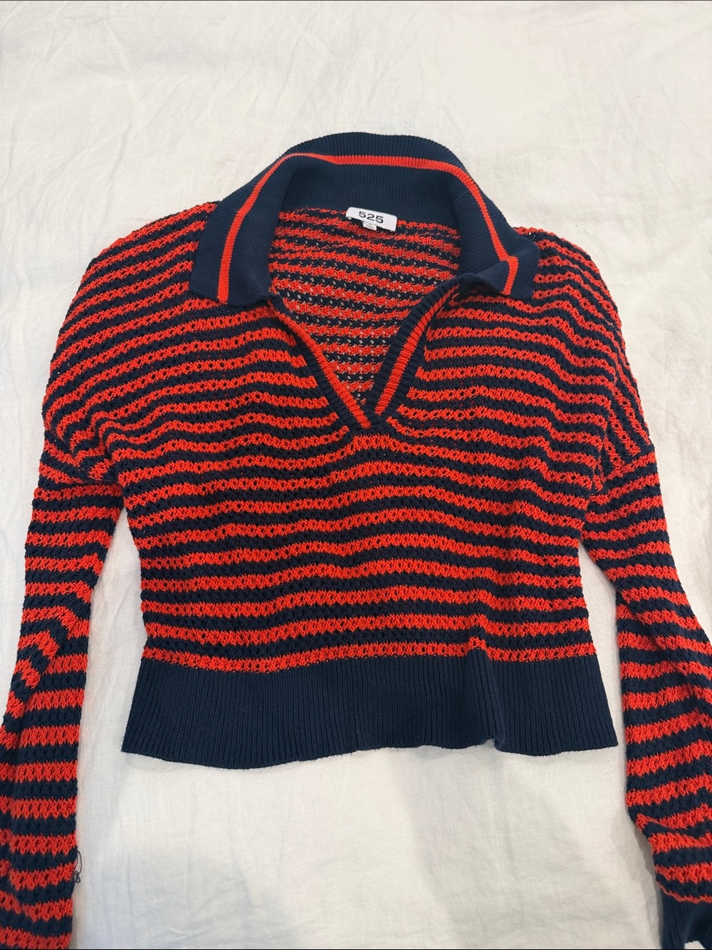 525 America Red and Navy Striped V-Neck Cropped Sweater - Summer Sweater Medium